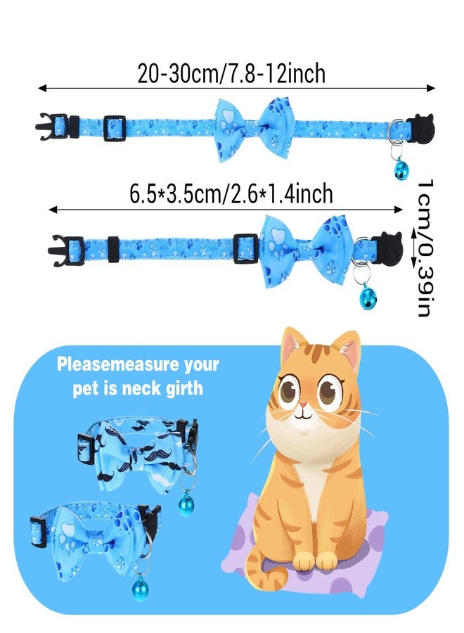 Telooco 2 Pack Kitten Collar with Bell Breakaway Cat Collars with Removable Bow Tie Safety Buckle Kitten Collars 7.8-12 Inch Adjustable Pet Collar for Boy Cats (Blue) - Image 2